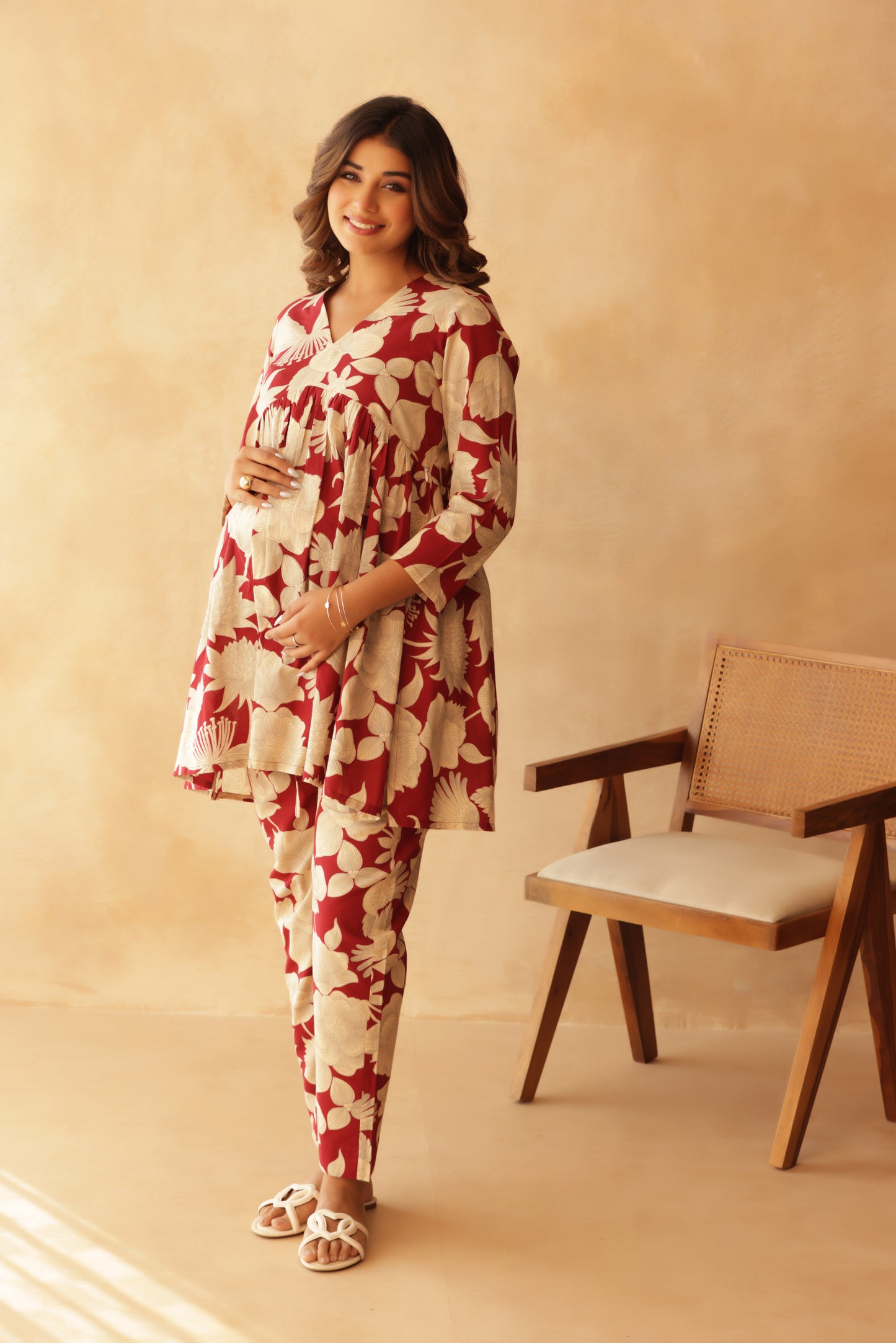 Wine & Ivory Bloom Maternity & Nursing Co-ord Set