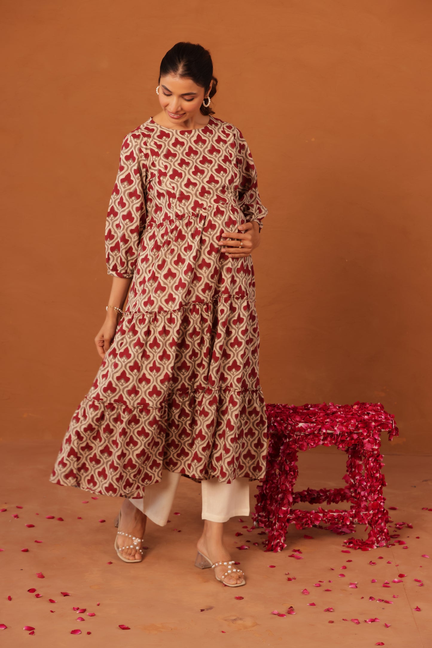 Muted Maroon Bloom Maternity & Nursing Kurta