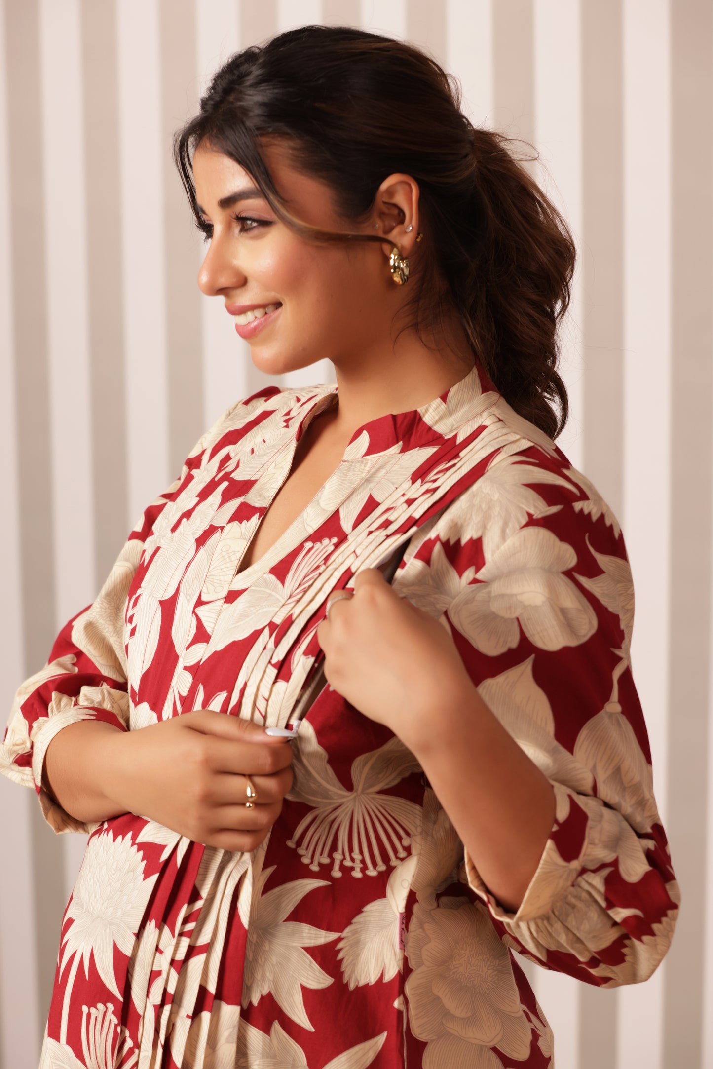 Wine & Ivory Bloom Maternity & Nursing Top