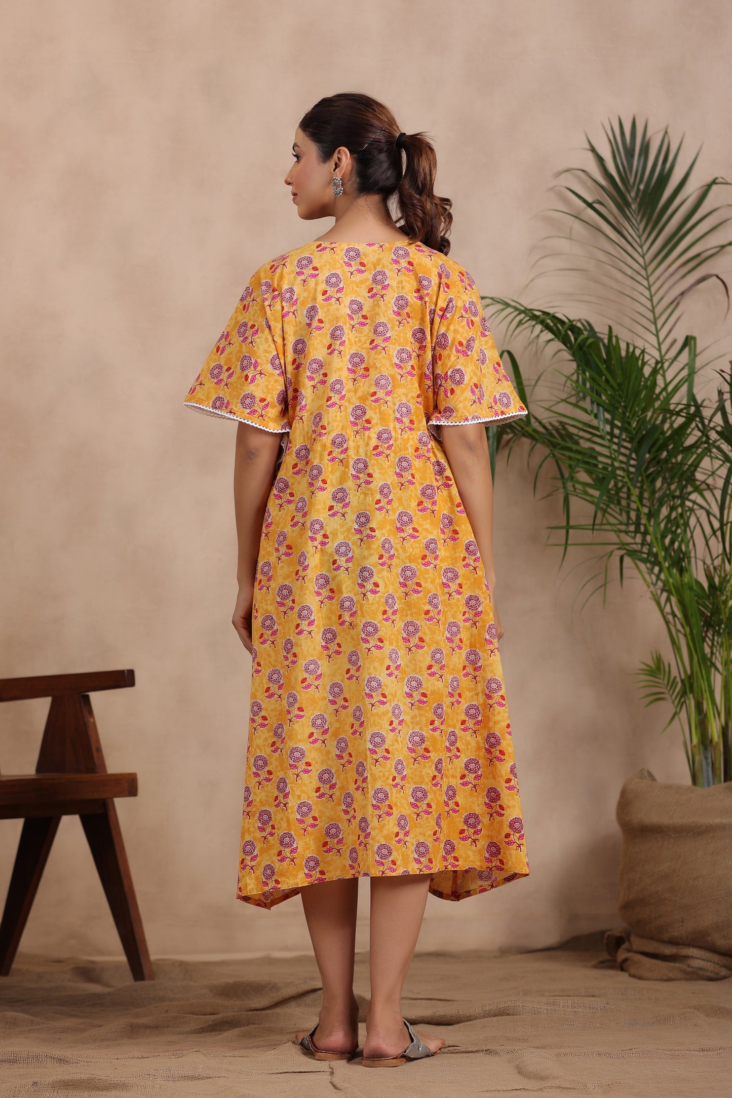 Vibrant Sunflower Maternity & Nursing Kaftan Dress