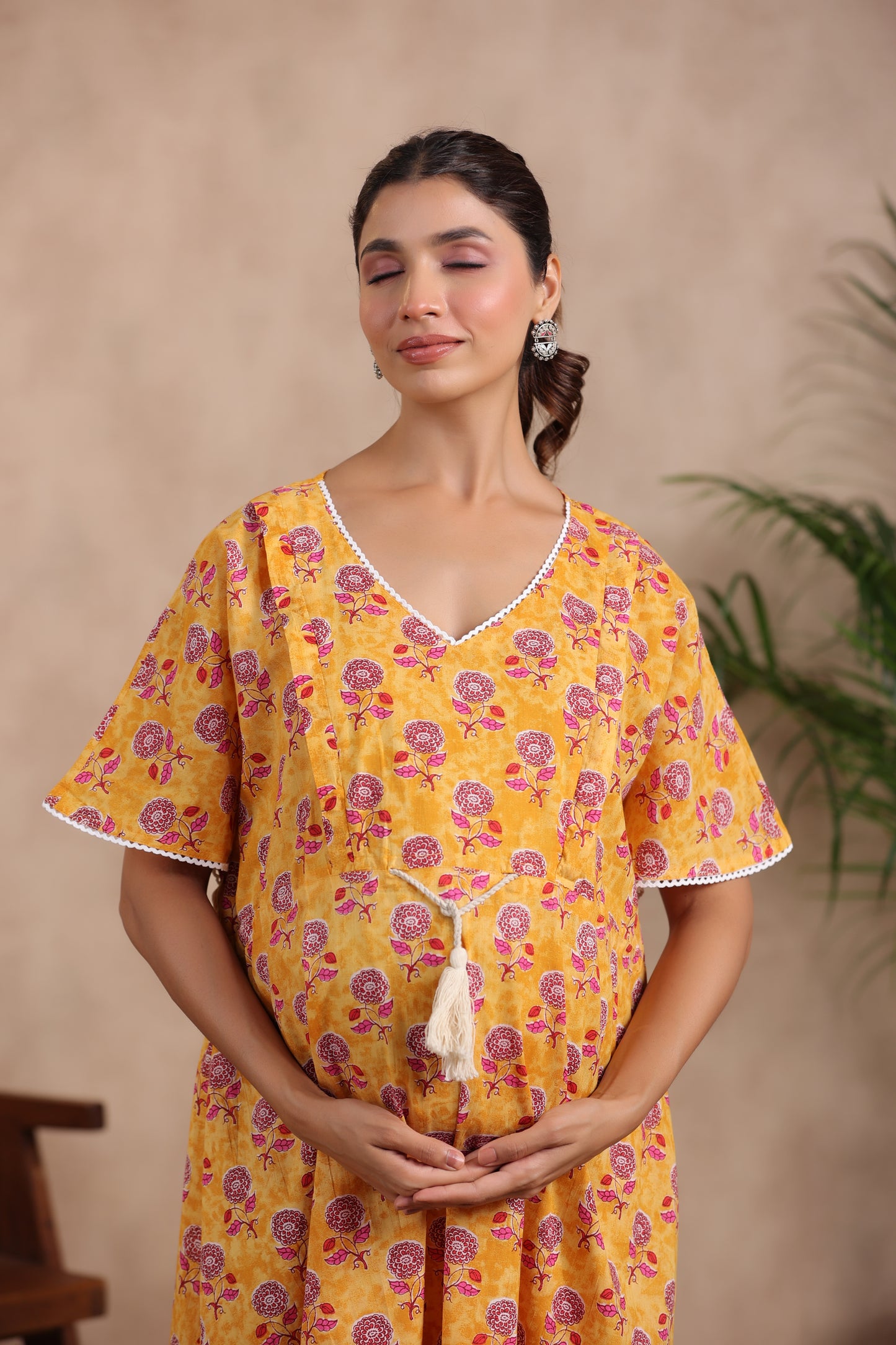 Vibrant Sunflower Maternity & Nursing Kaftan Dress
