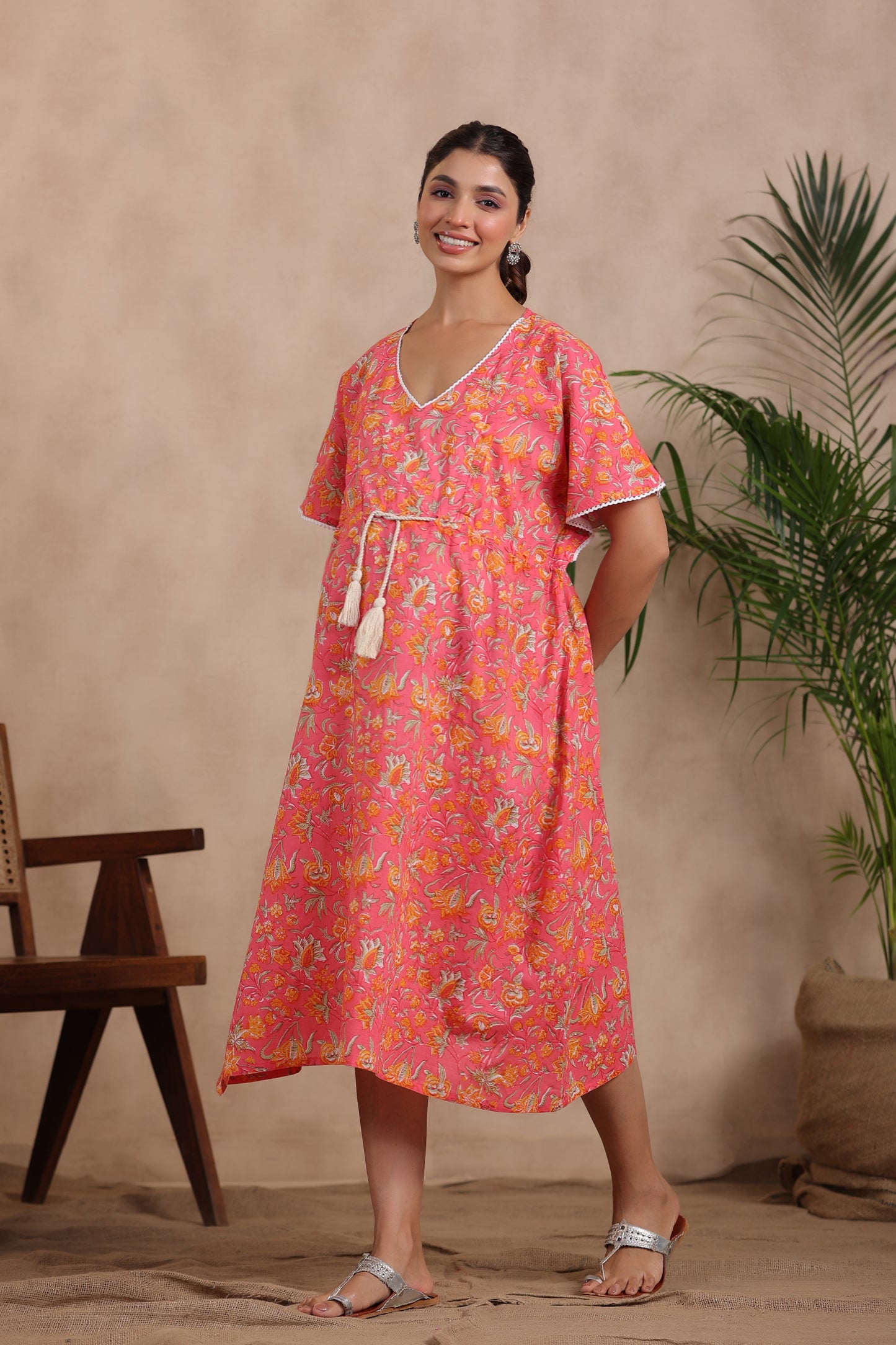 Crimson Garden Maternity & Nursing Kaftan Dress