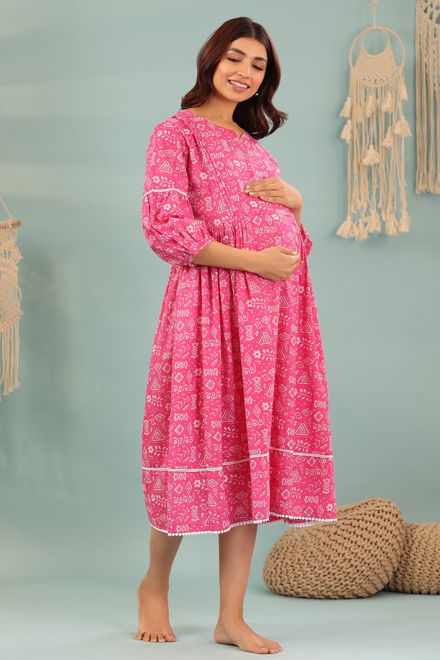 Abstract Print Overlay Maternity & Nursing Dress