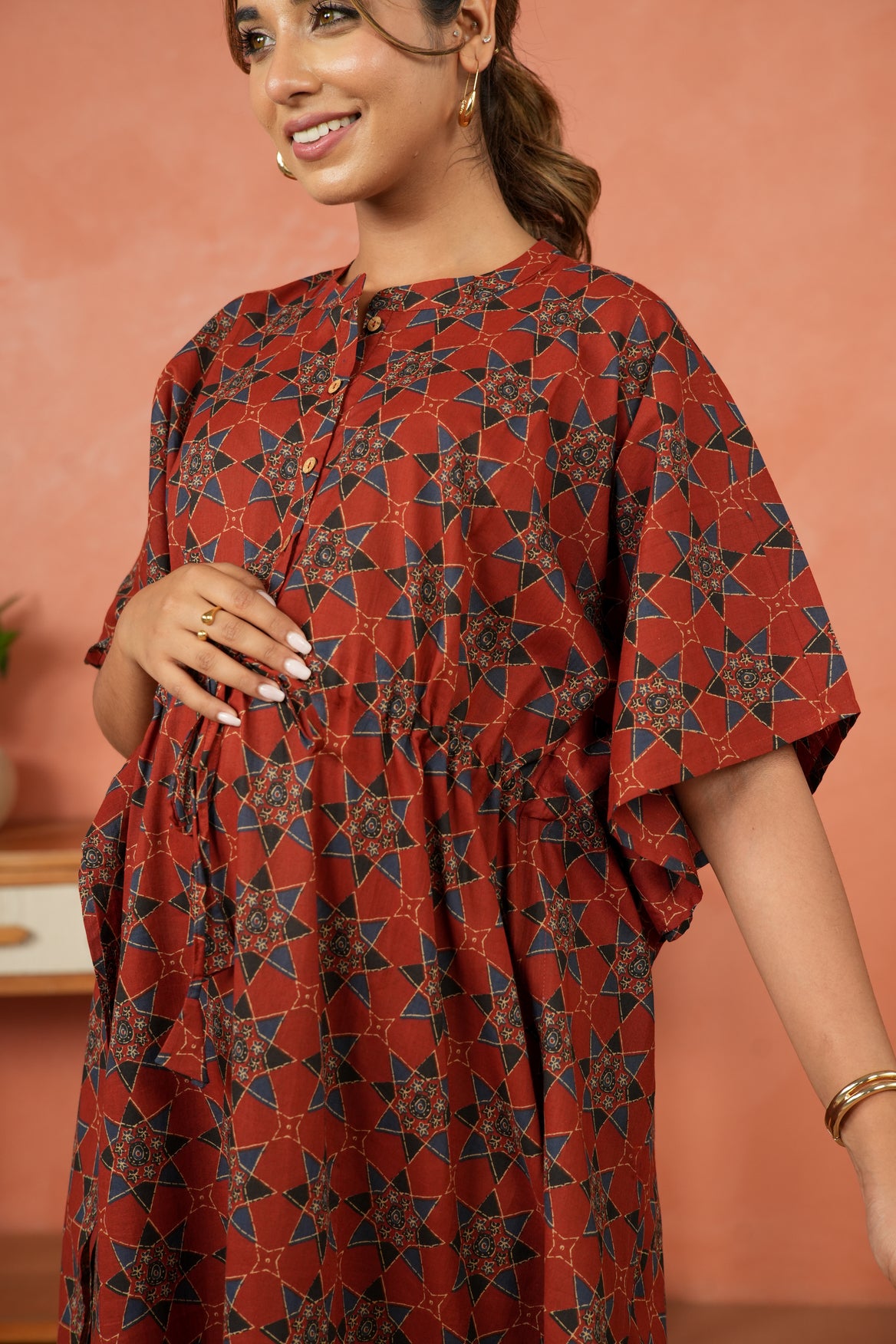 Rust Starburst Maternity & Nursing Kaftan