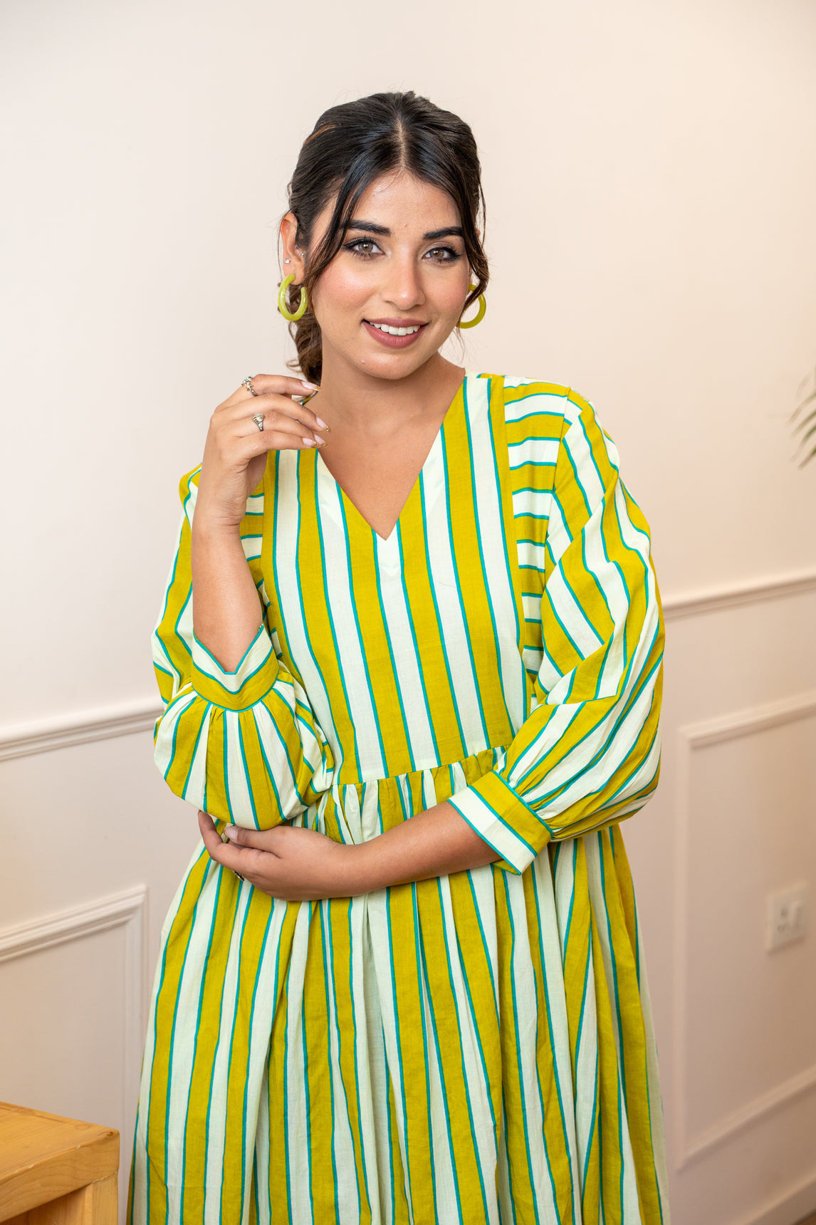 Olive Stripeplay Cotton Dress