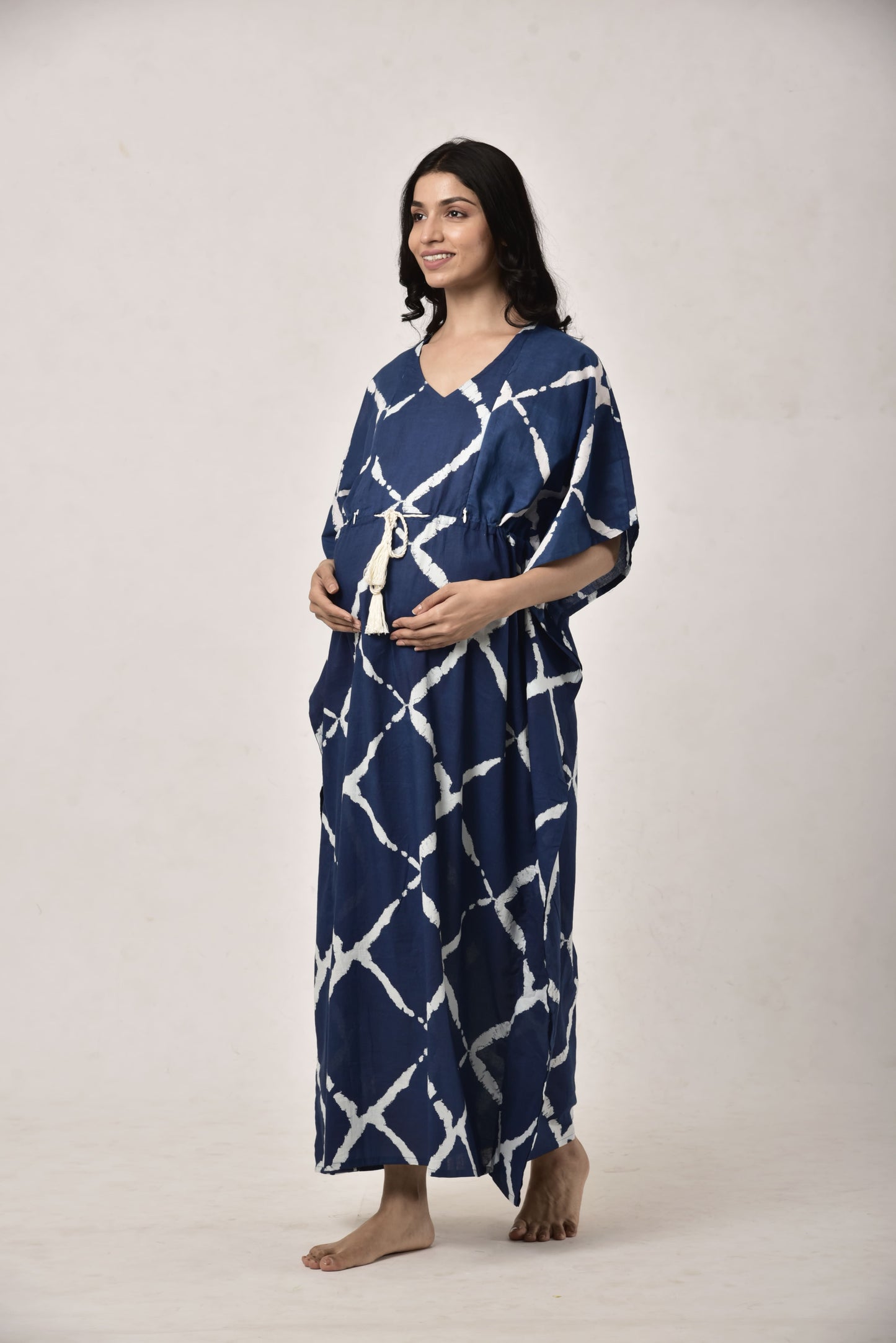Crisscross Indigo Maternity & Nursing Kaftan
