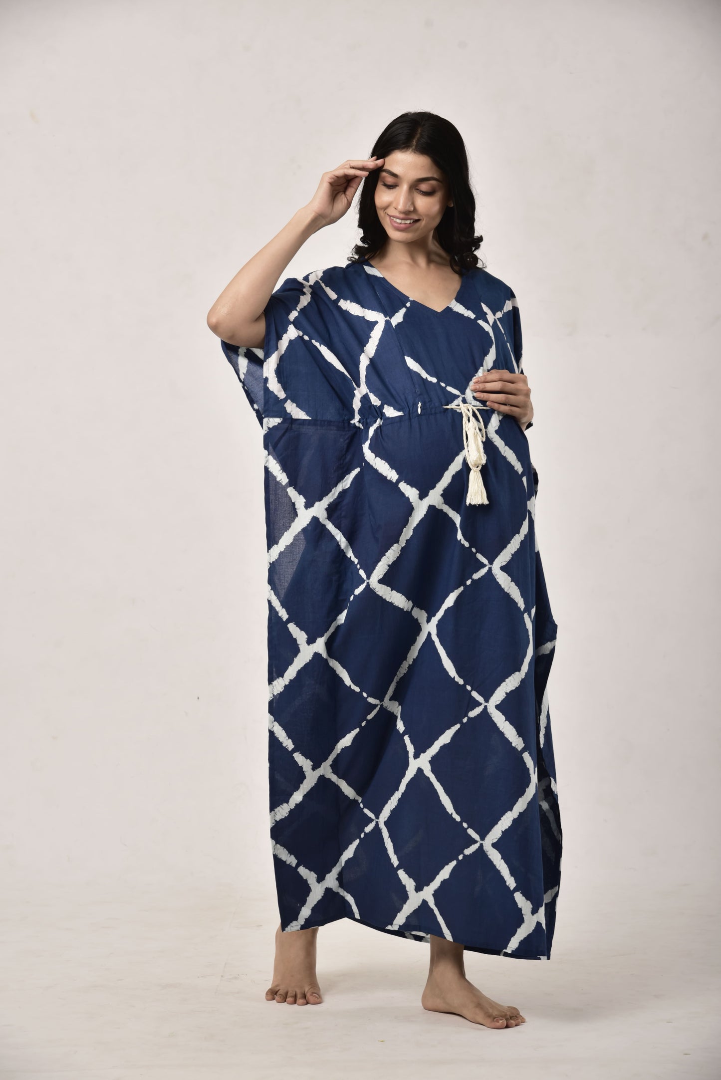 Crisscross Indigo Maternity & Nursing Kaftan