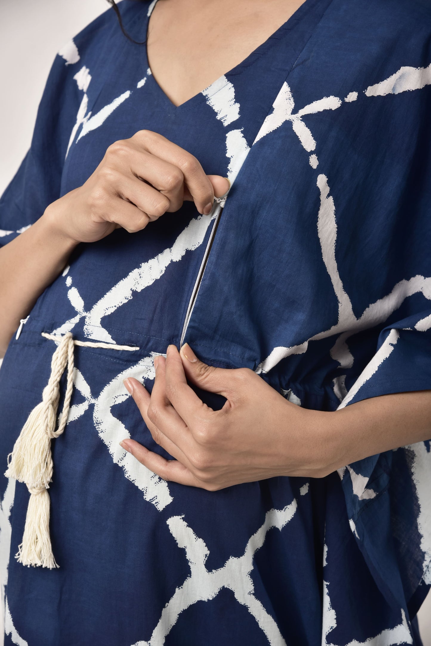 Crisscross Indigo Maternity & Nursing Kaftan
