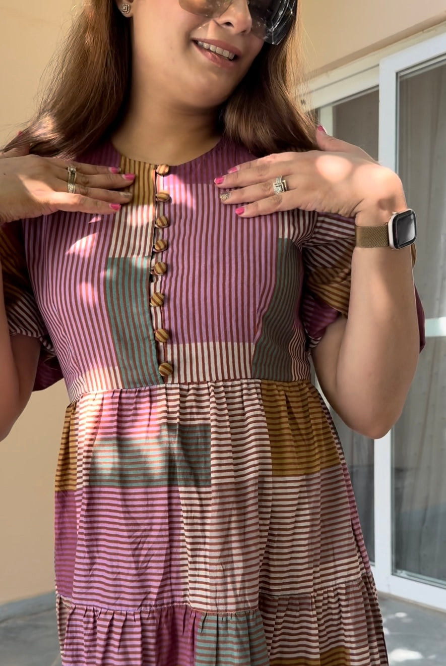 Geometric Grace Cotton Tier Dress