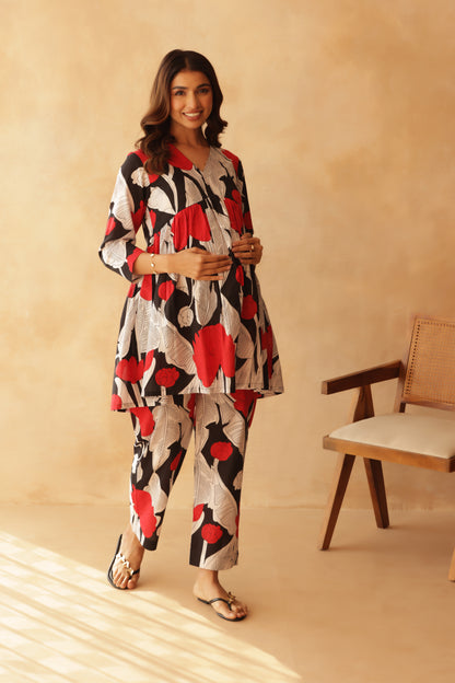 Noir Floral Affair Maternity & Nursing Co-ord Set