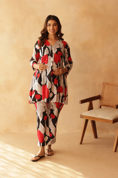 Noir Floral Affair Maternity & Nursing Co-ord Set