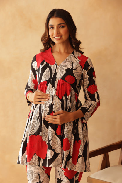 Noir Floral Affair Maternity & Nursing Co-ord Set
