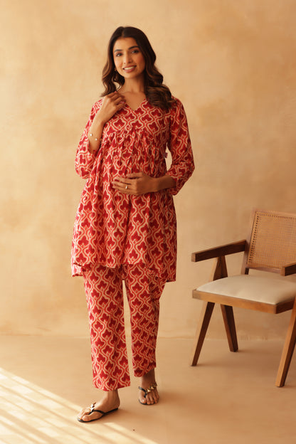 Ruby Heritage Bloom Maternity & Nursing Co-ord Set