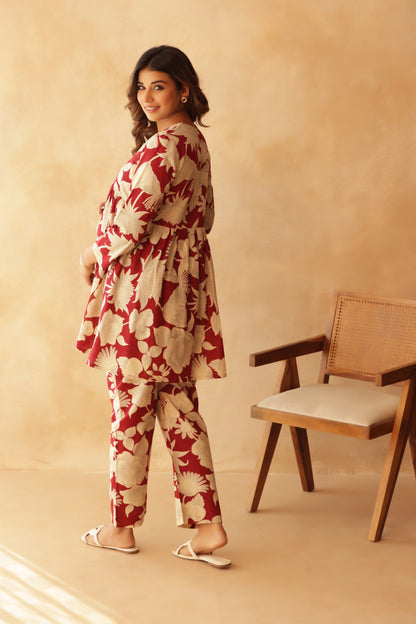 Wine & Ivory Bloom Maternity & Nursing Co-ord Set