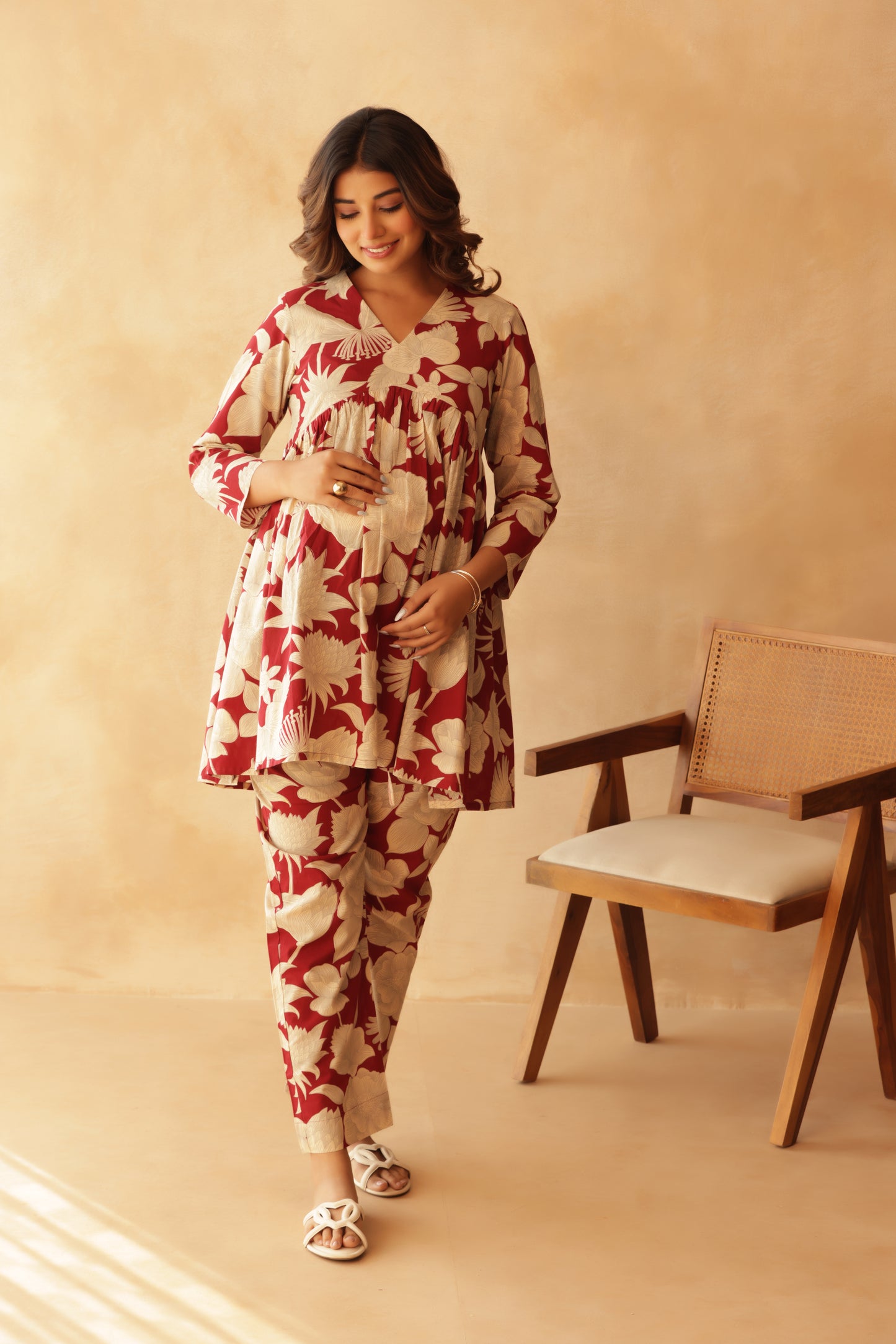 Wine & Ivory Bloom Maternity & Nursing Co-ord Set