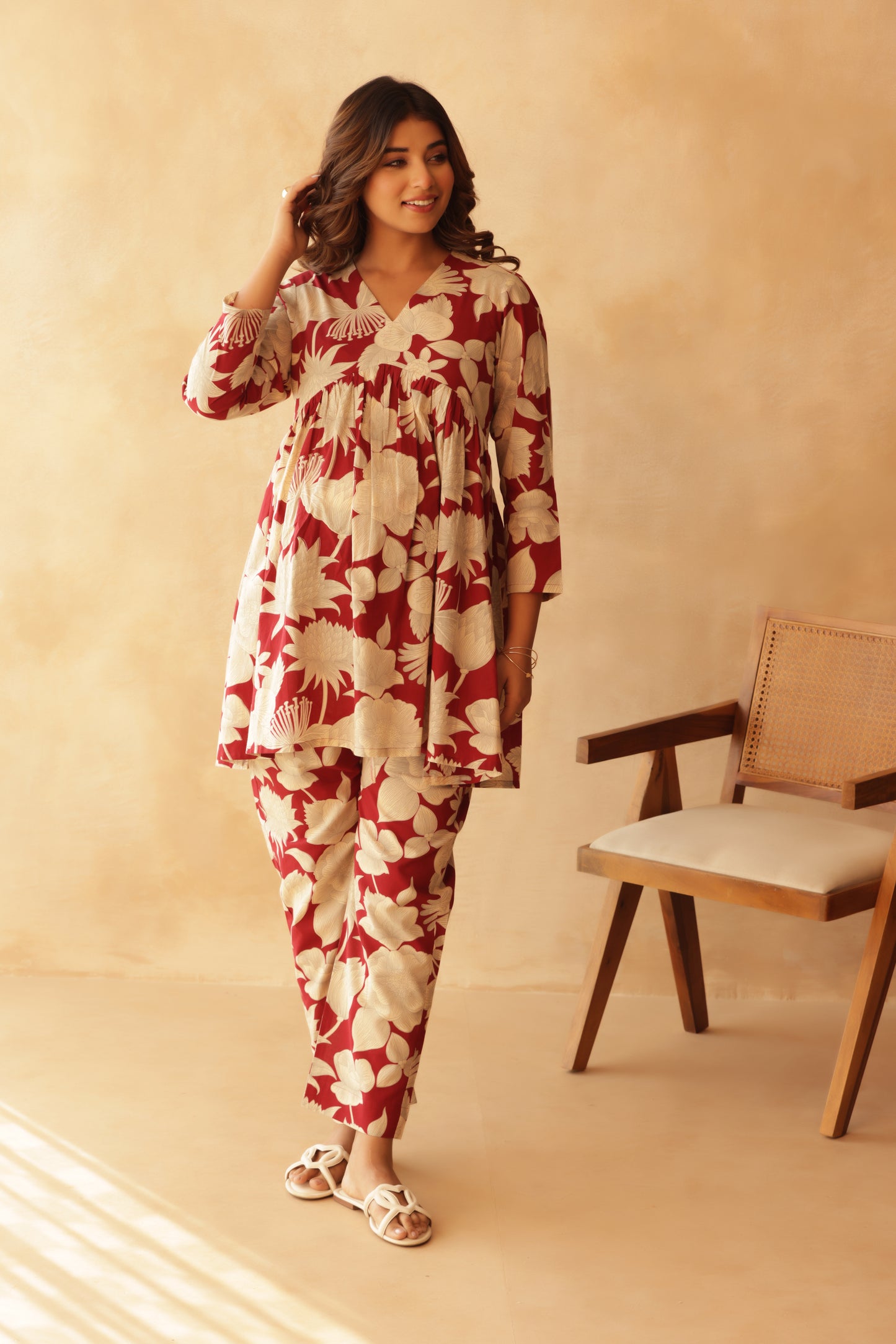 Wine & Ivory Bloom Maternity & Nursing Co-ord Set