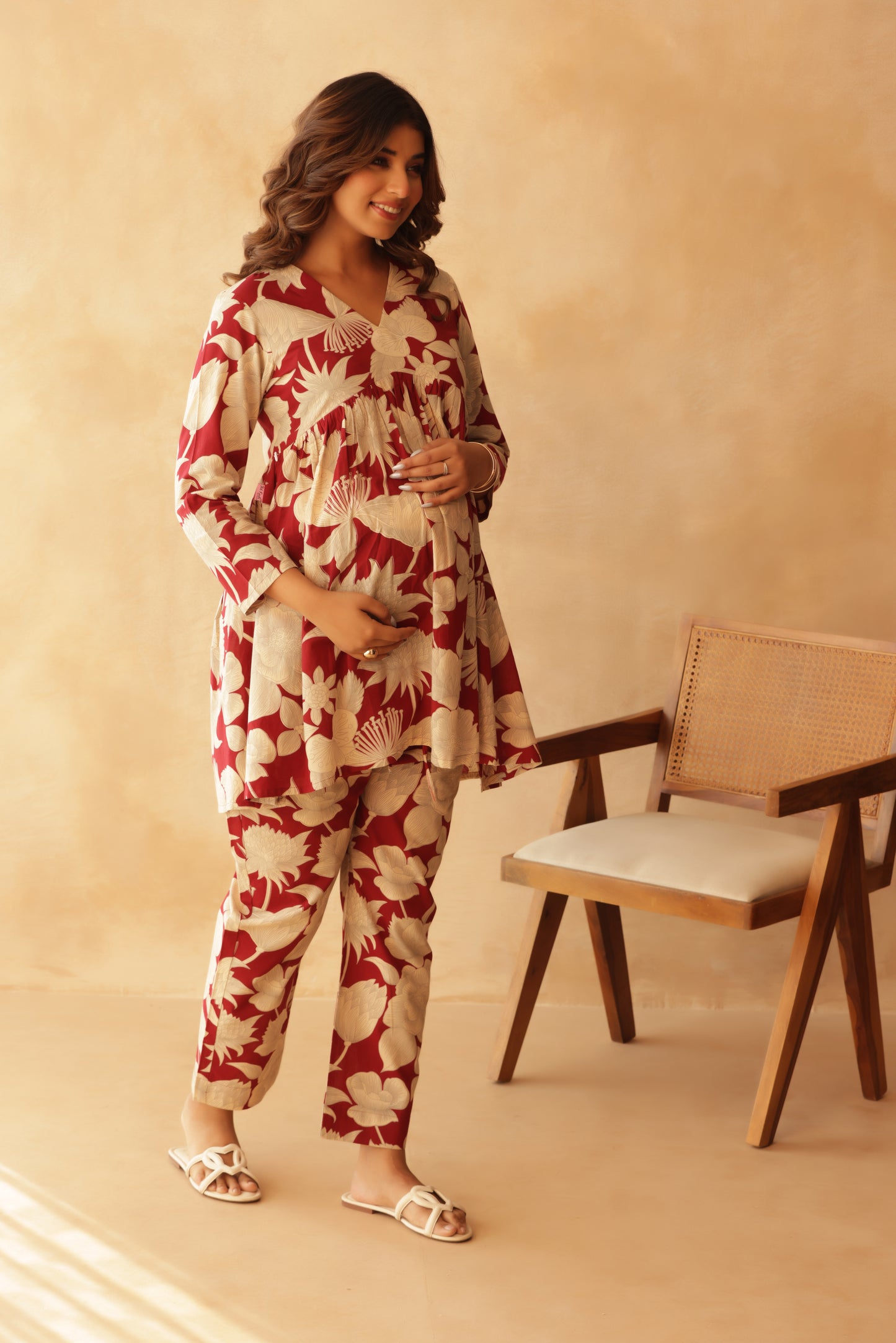 Wine & Ivory Bloom Maternity & Nursing Co-ord Set