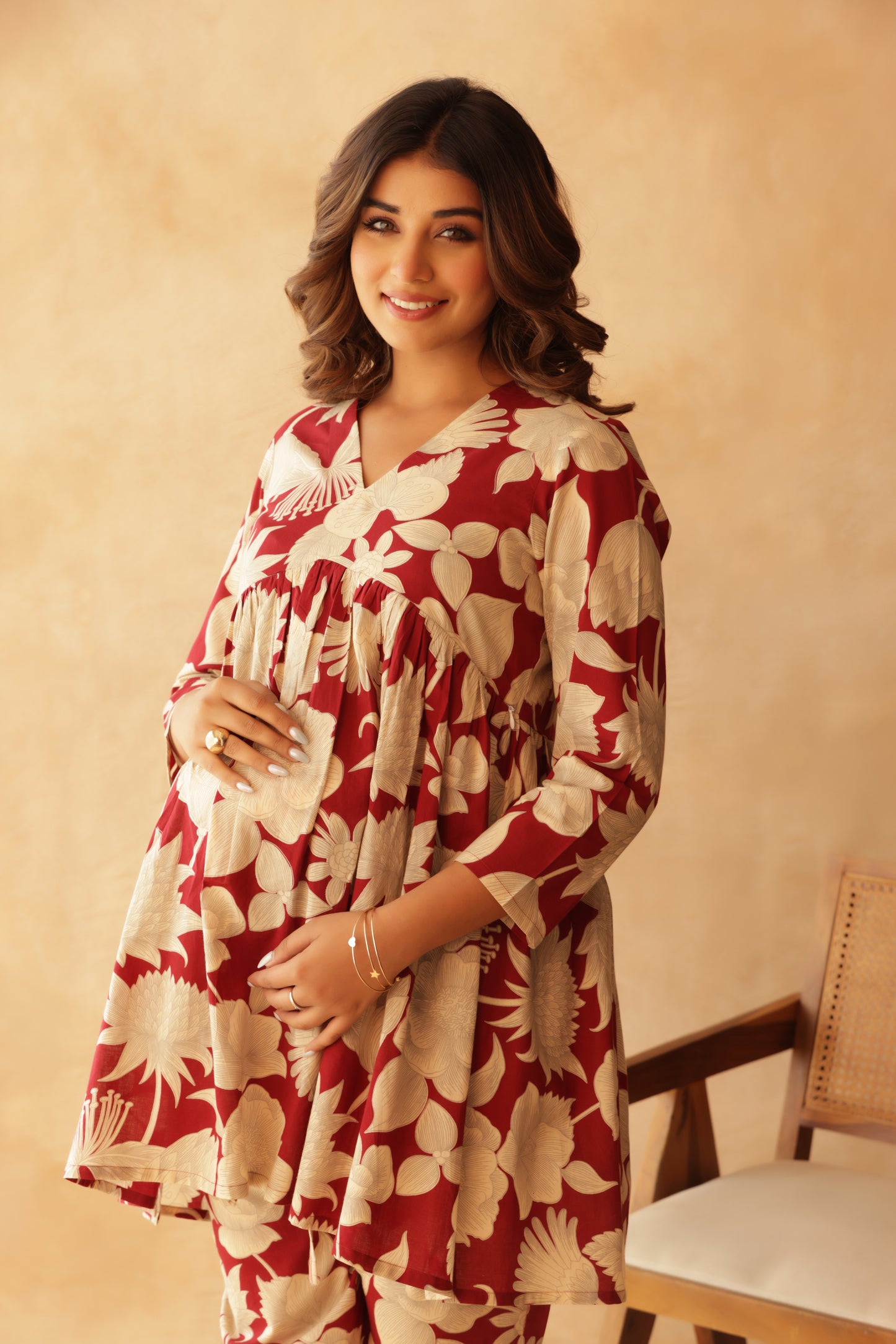Wine & Ivory Bloom Maternity & Nursing Co-ord Set