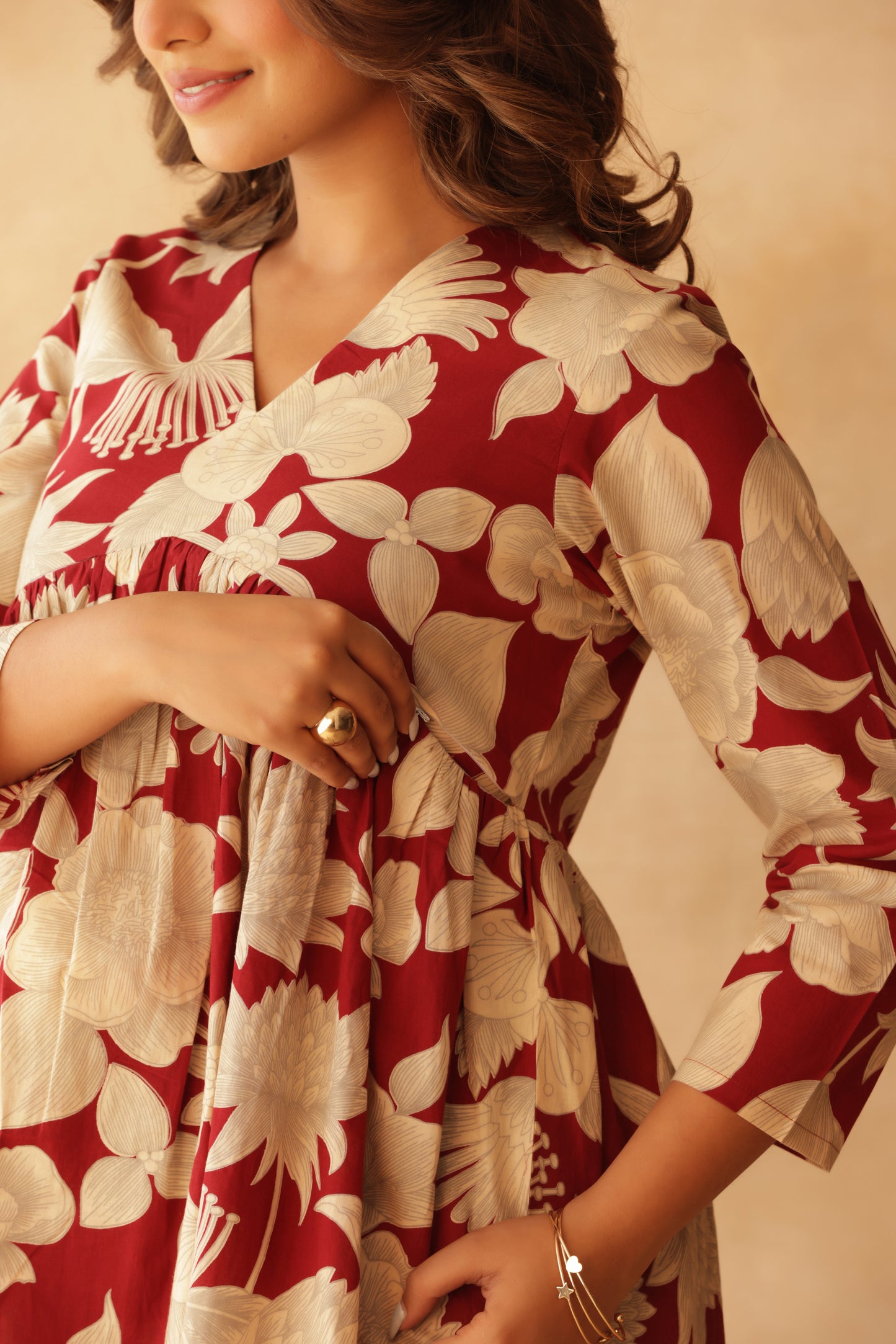 Wine & Ivory Bloom Maternity & Nursing Co-ord Set