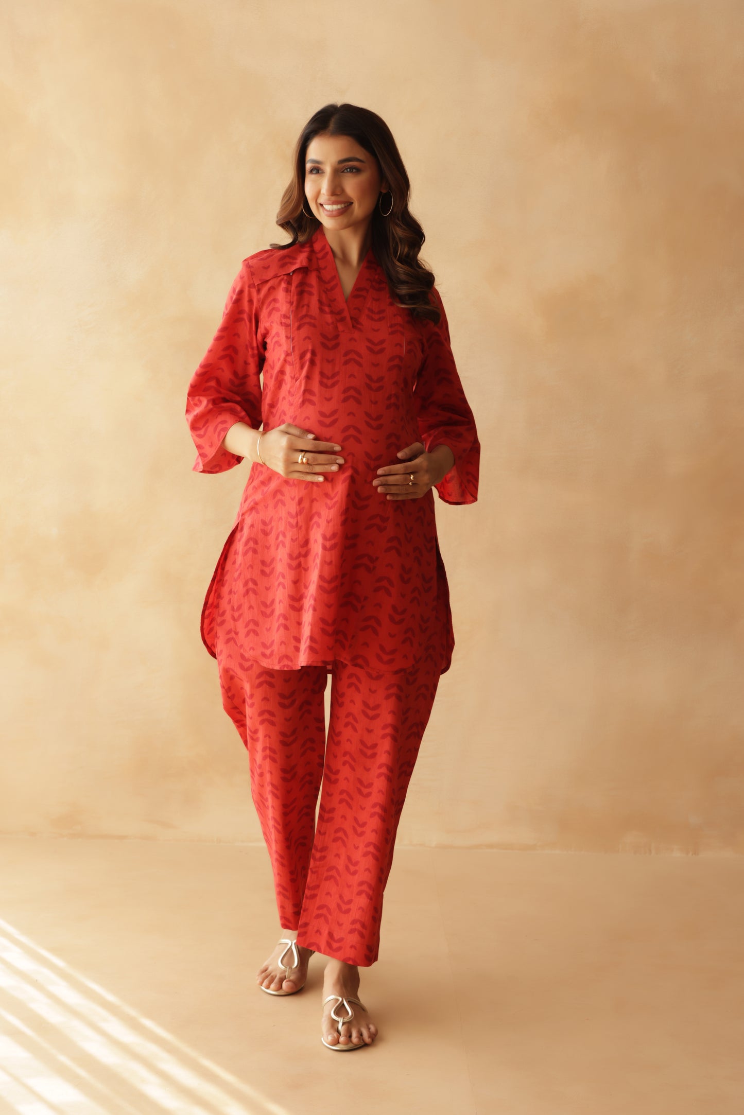 Rust Fern Motif Maternity & Nursing Co-ord Set