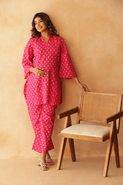 Blush Heritage Booti Maternity & Nursing Co-ord Set