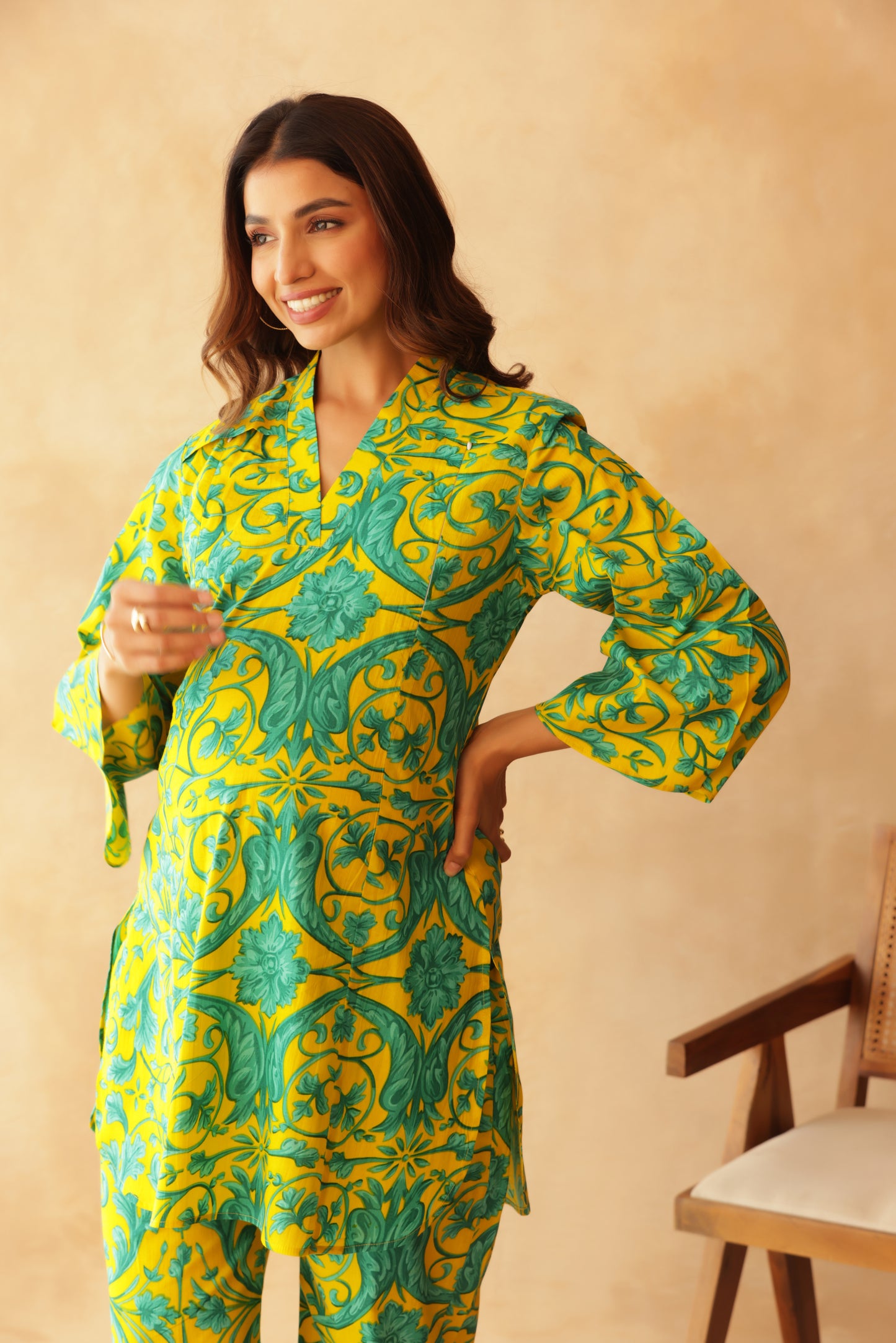 Teal Fleur on Yellow Maternity & Nursing Co-ord Set