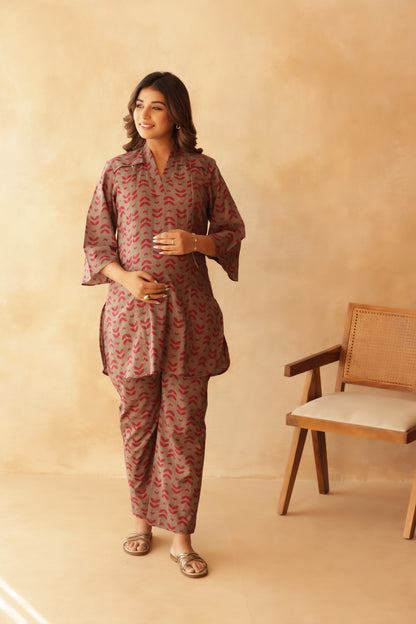 Gulabi Patta Maternity & Nursing Co-ord Set