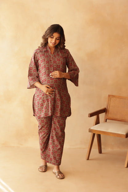 Gulabi Patta Maternity & Nursing Co-ord Set
