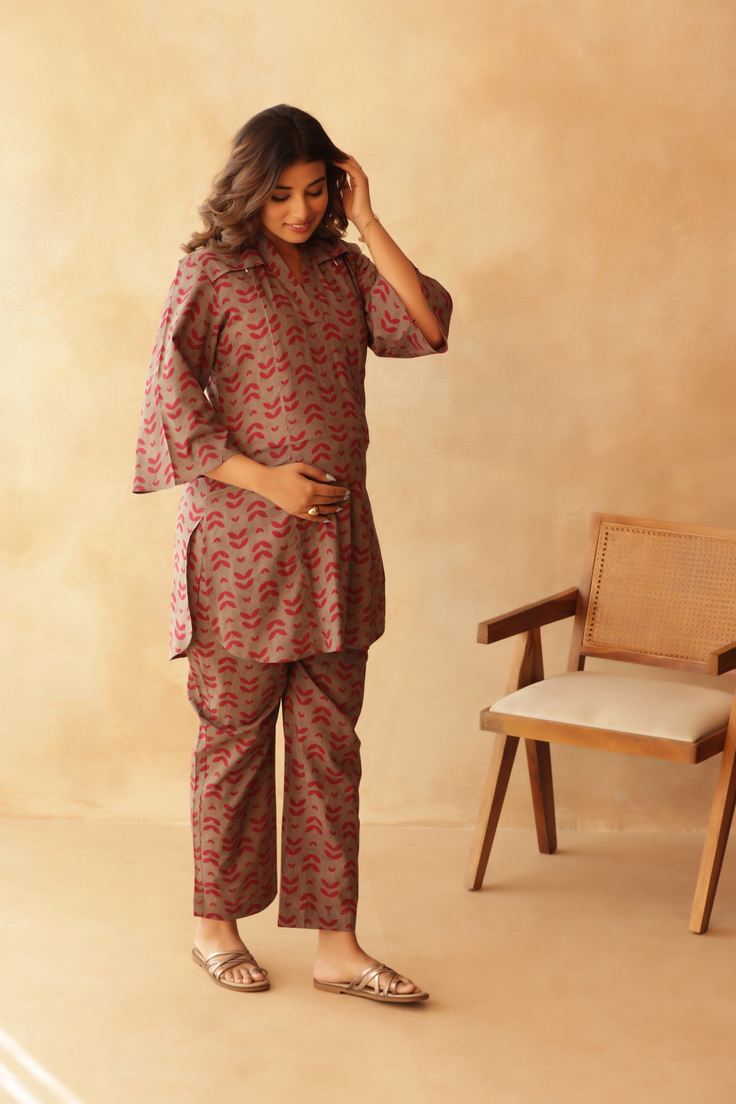 Gulabi Patta Maternity & Nursing Co-ord Set