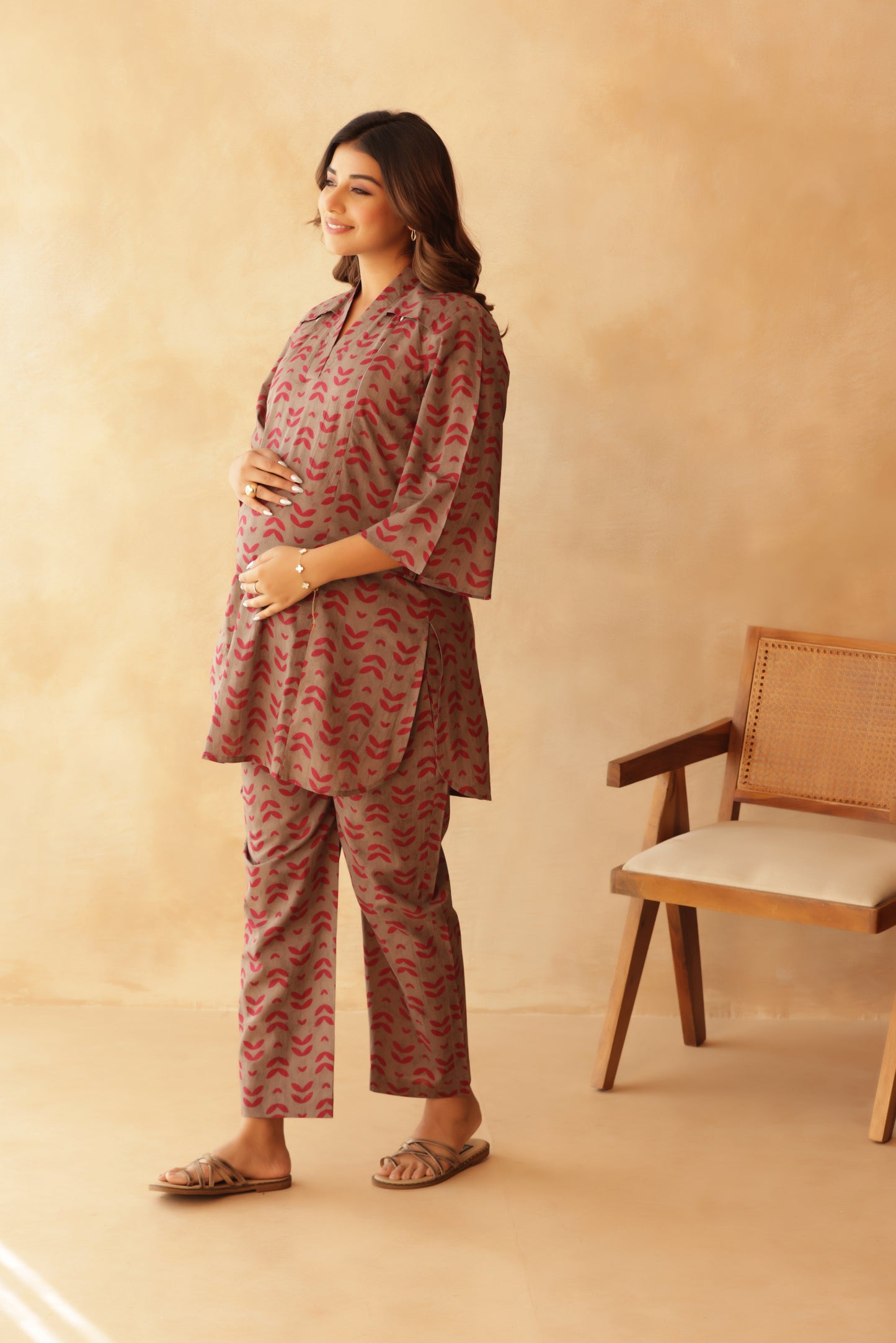 Gulabi Patta Maternity & Nursing Co-ord Set