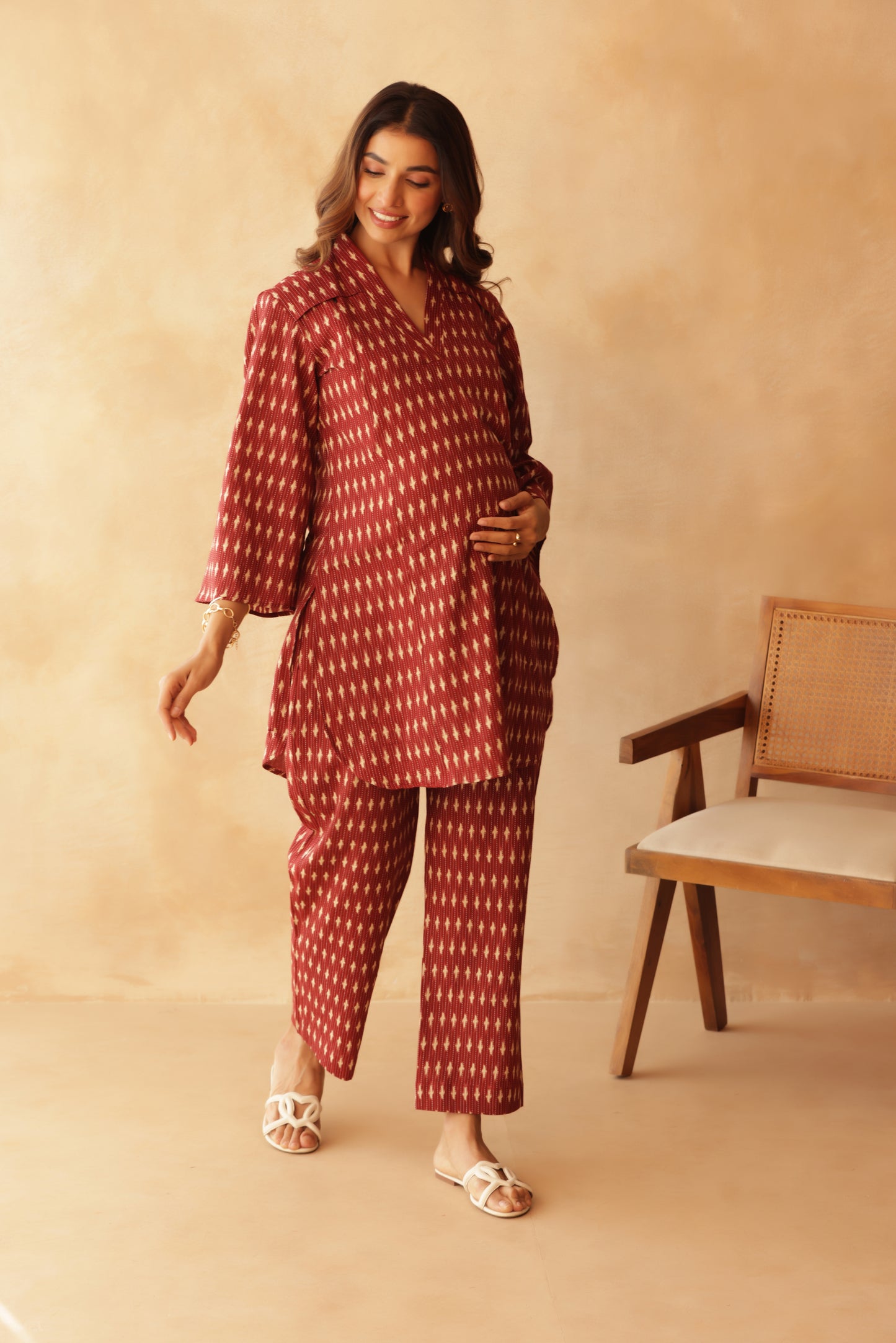 Crimson Ikkat Trail Maternity & Nursing Co-ord Set