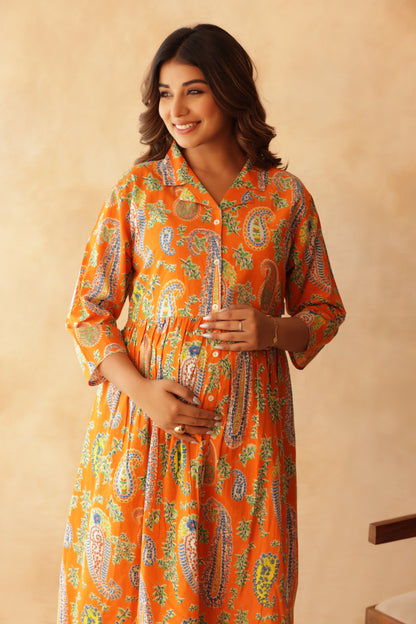 Tangerine Paisley Maternity & Nursing Kurta