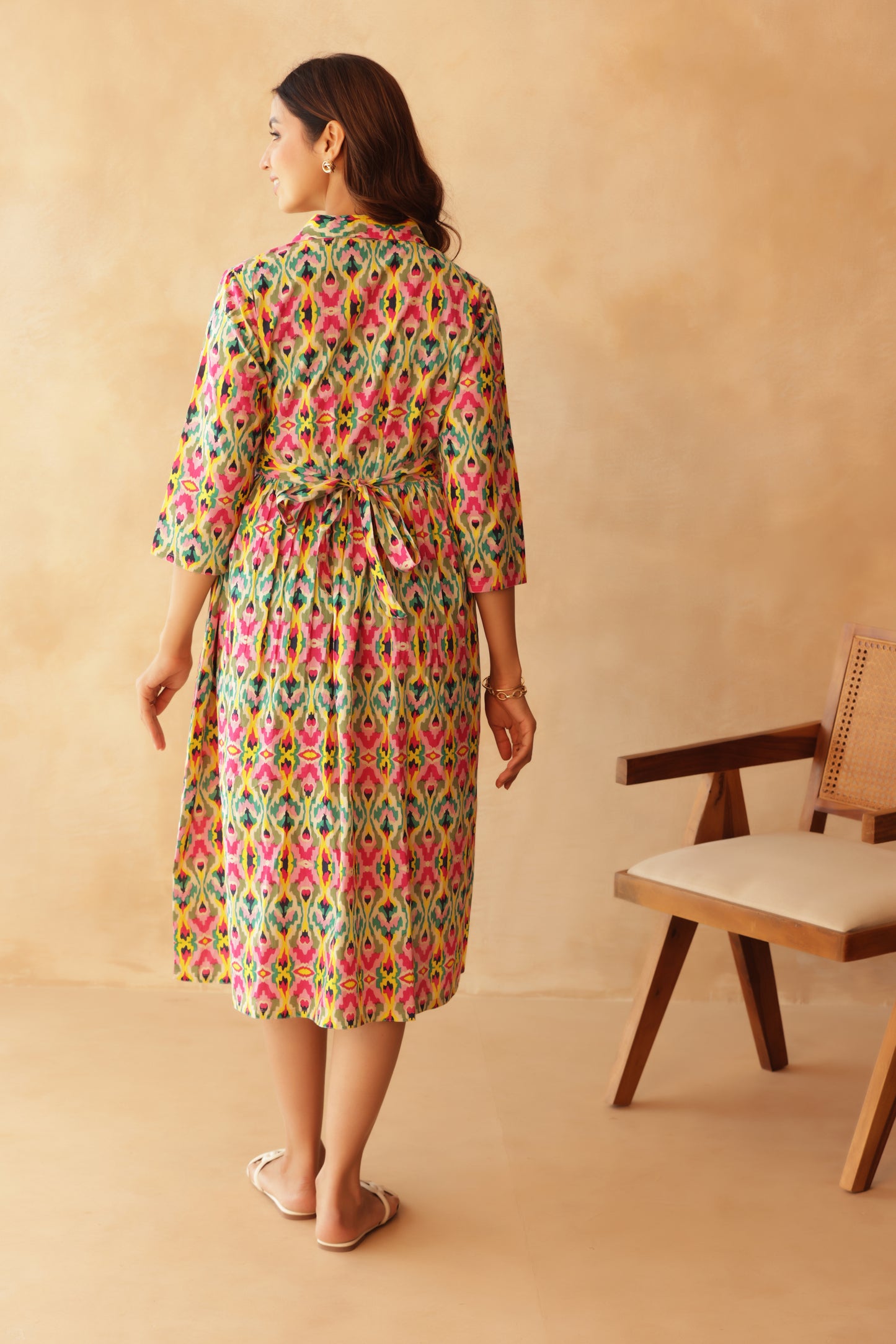 Kaleido Ikkat Buttoned Maternity & Nursing Dress