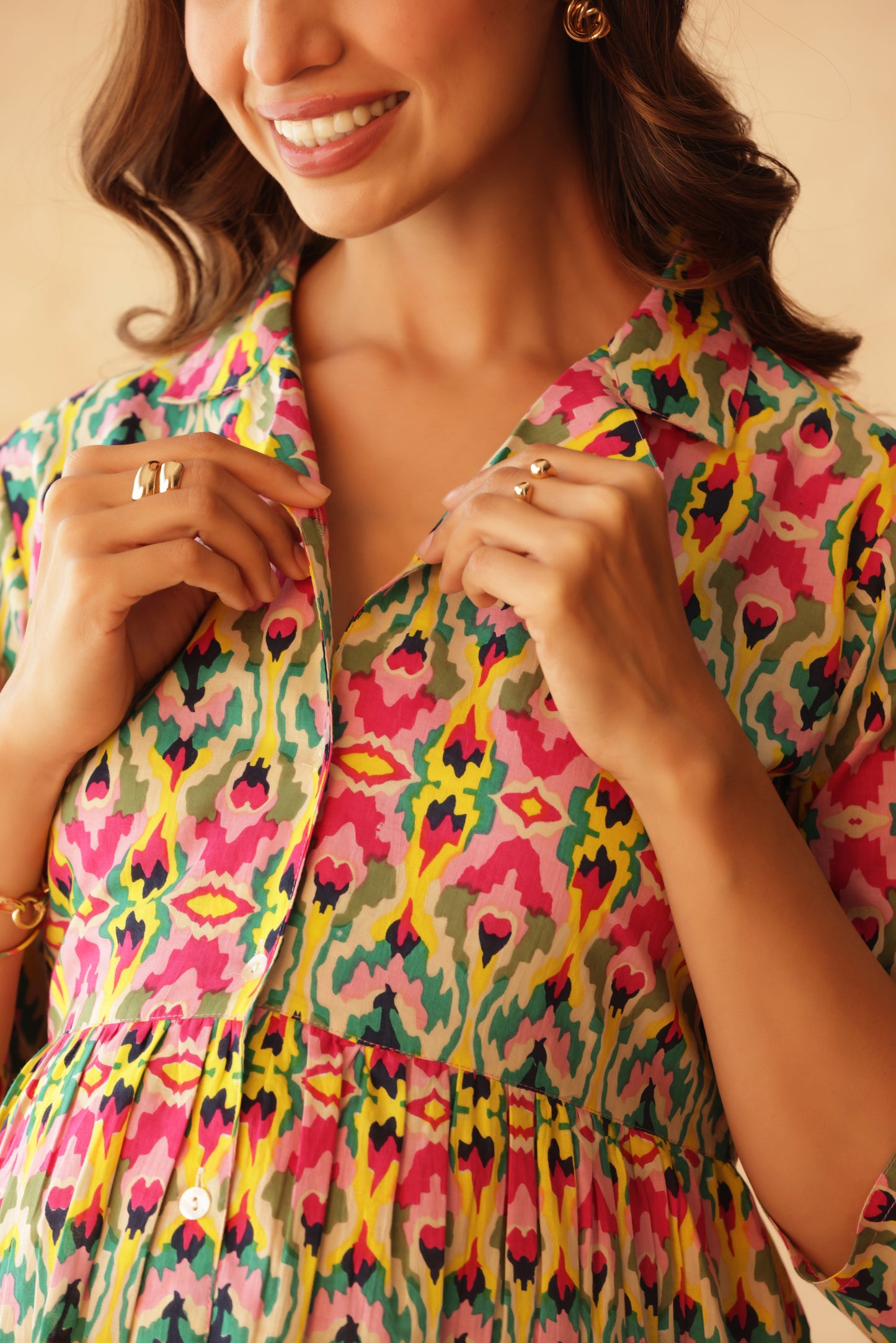 Kaleido Ikkat Buttoned Maternity & Nursing Dress