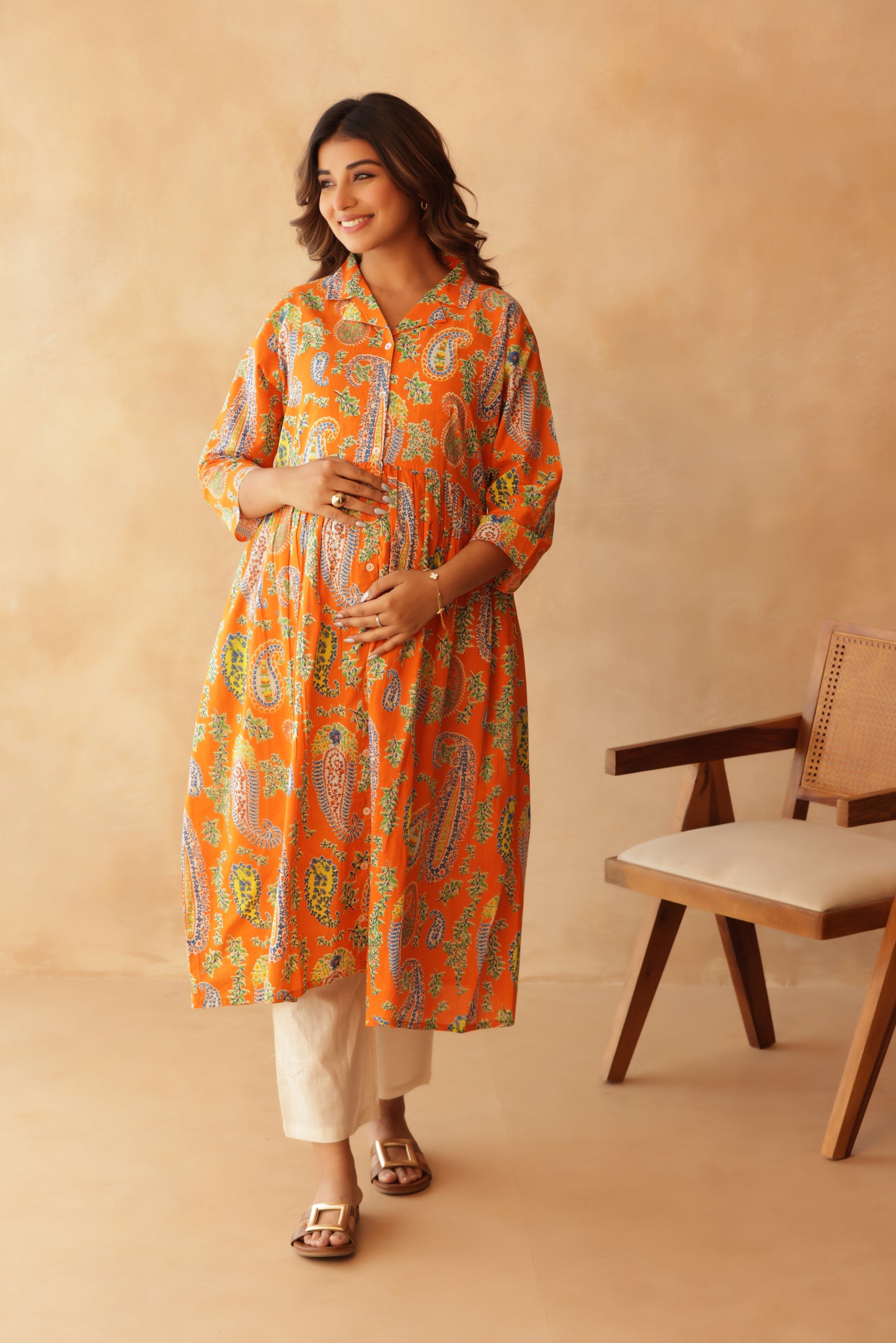 Tangerine Paisley Maternity & Nursing Kurta