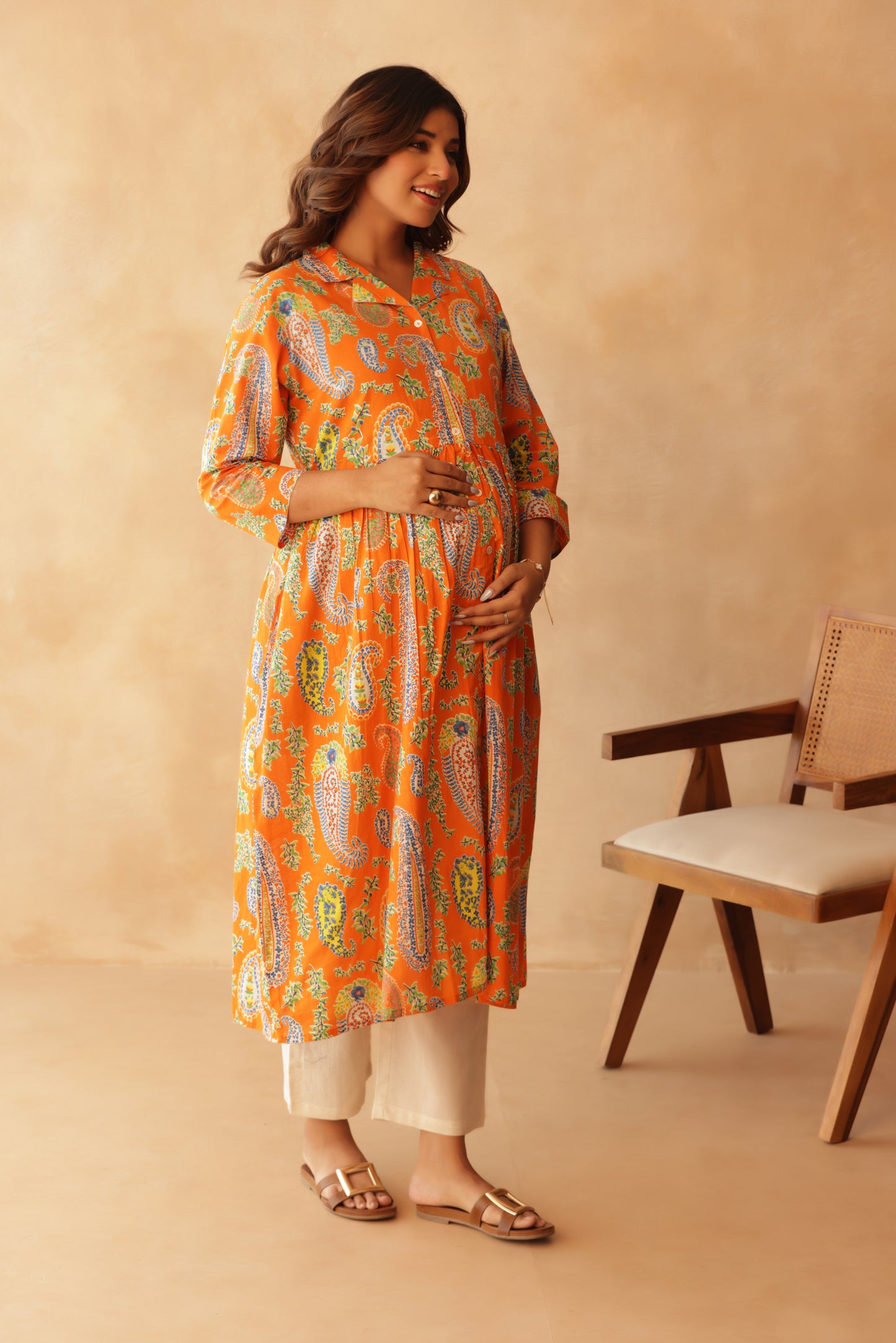 Tangerine Paisley Maternity & Nursing Kurta