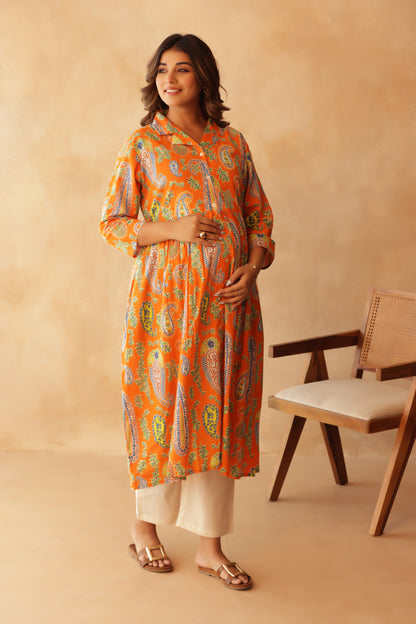 Tangerine Paisley Maternity & Nursing Kurta