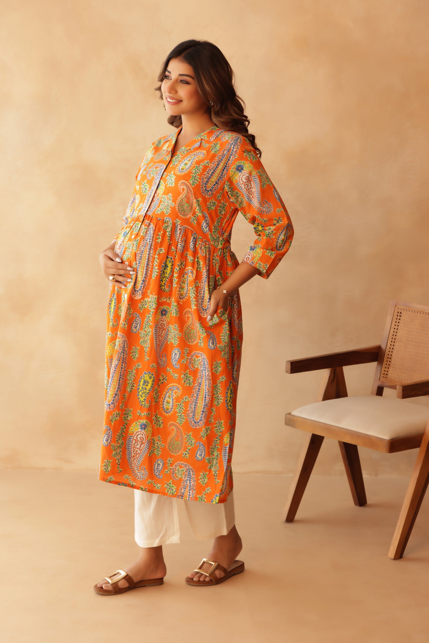 Tangerine Paisley Maternity & Nursing Kurta