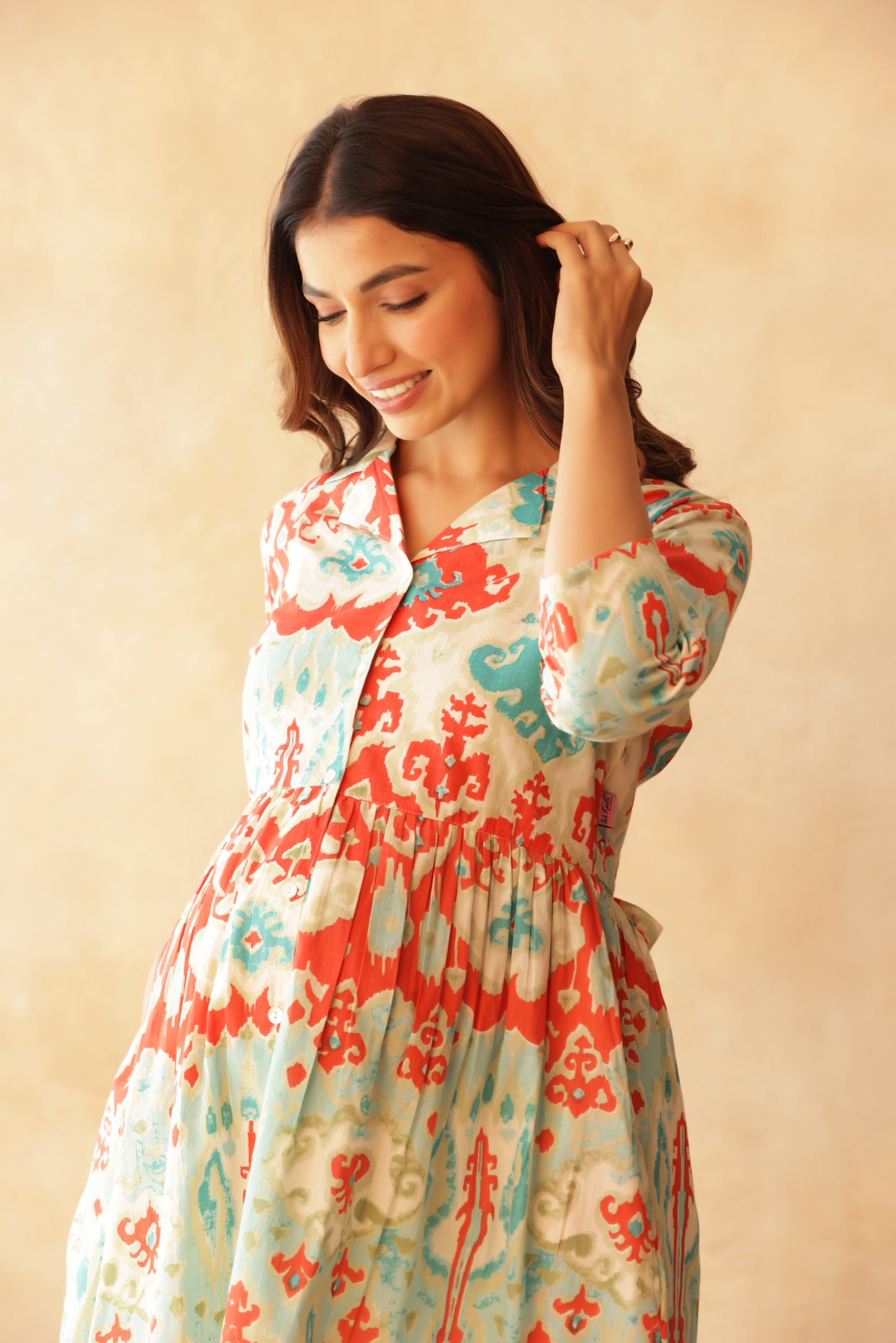 Aqua Coral Ikkat Lagoon Maternity & Nursing Kurta