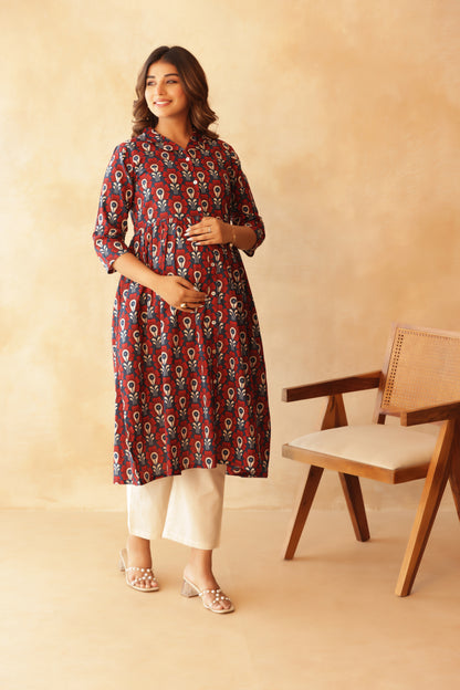 Bloom in Blue Maternity & Nursing Kurta