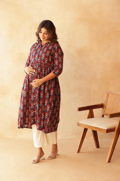 Bloom in Blue Maternity & Nursing Kurta