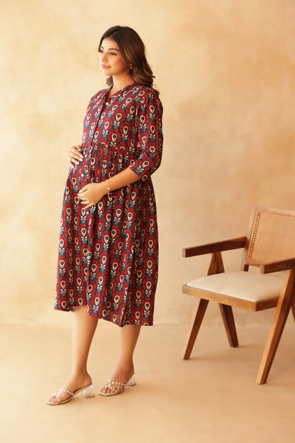 Bloom in Blue Buttoned Maternity & Nursing Dress