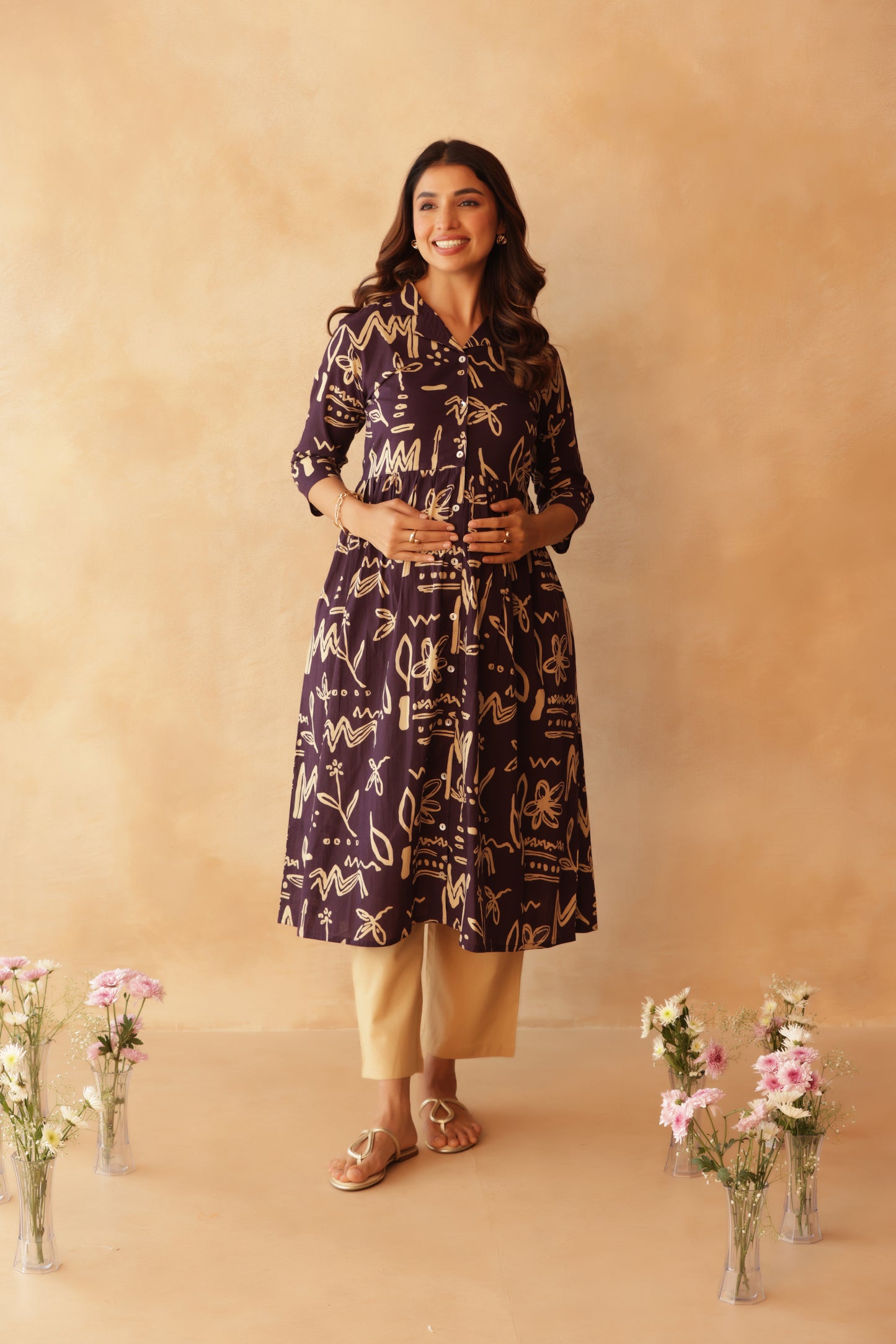 Artisan Lineplay Buttoned Maternity & Nursing Kurta