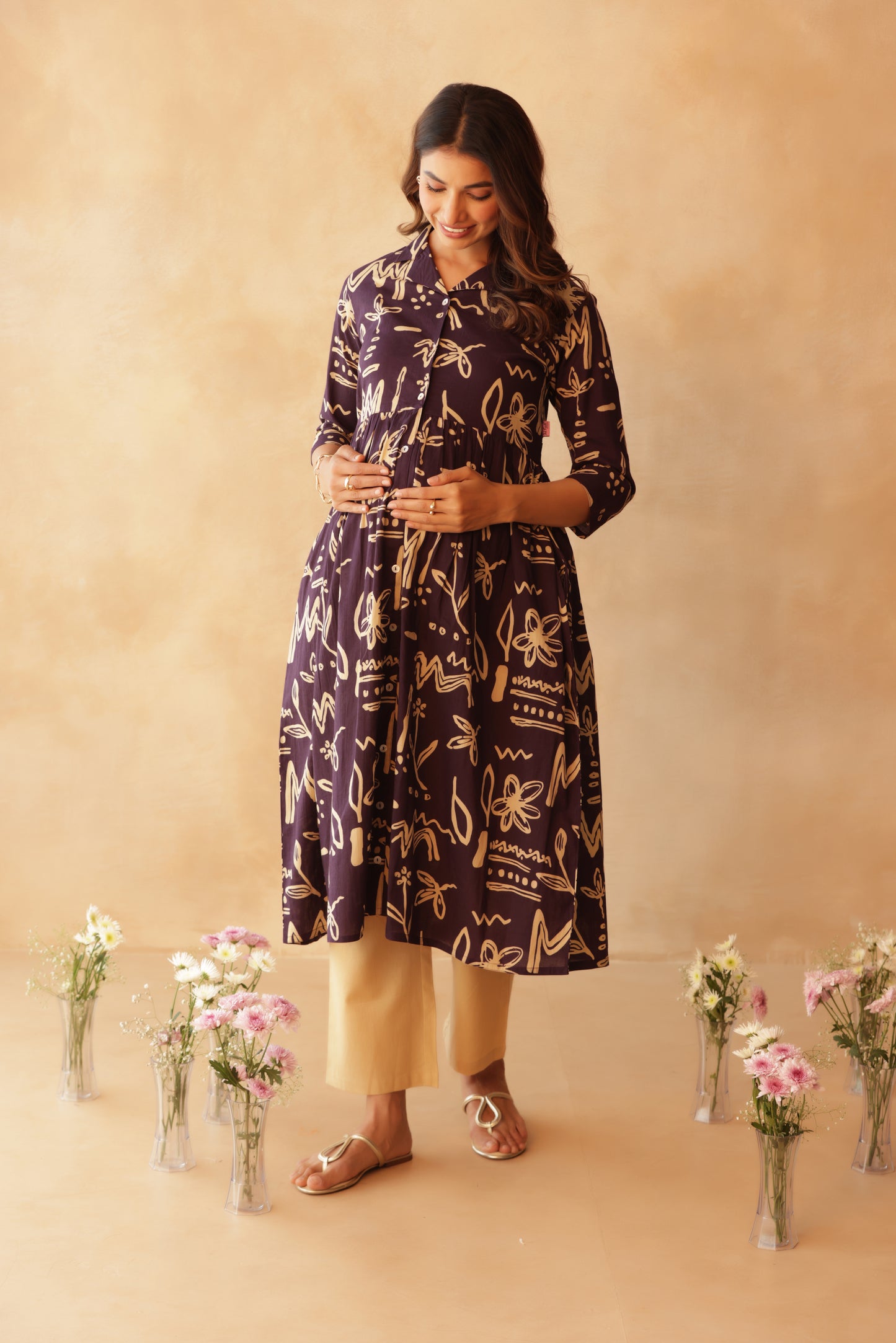Artisan Lineplay Buttoned Maternity & Nursing Kurta