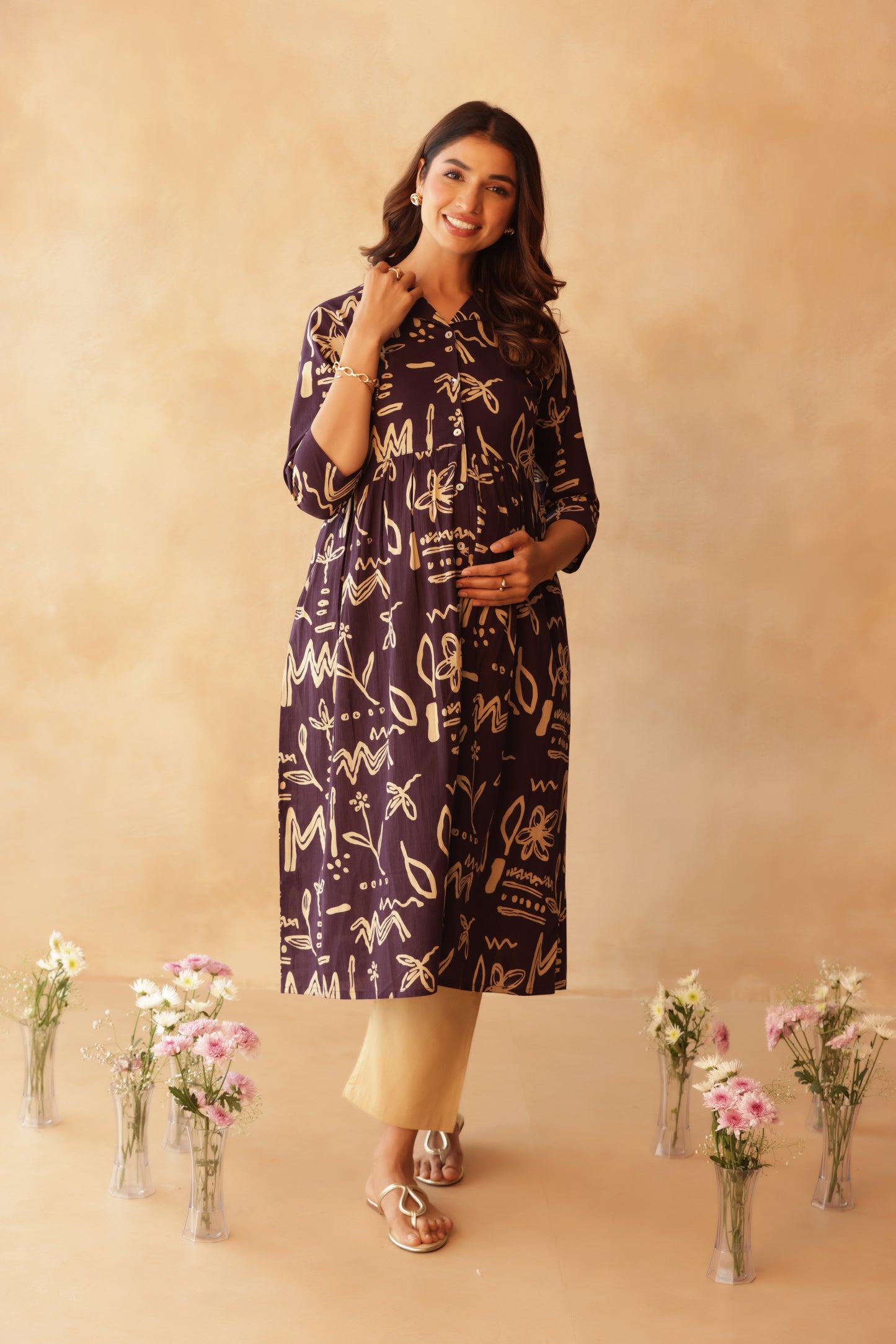 Artisan Lineplay Buttoned Maternity & Nursing Kurta