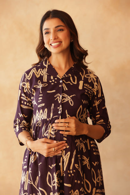 Artisan Lineplay Buttoned Maternity & Nursing Kurta