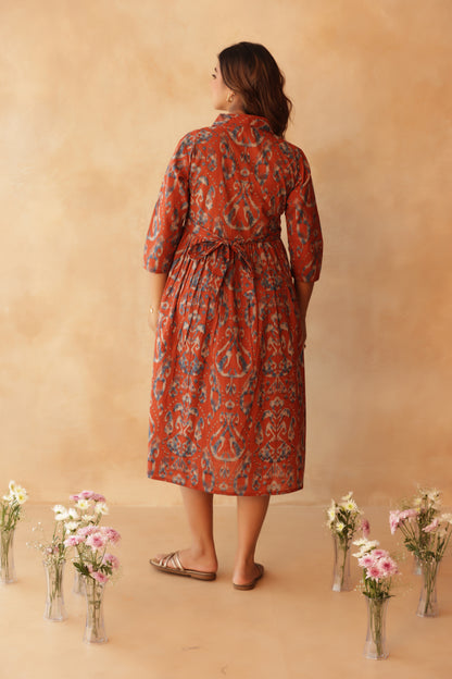 Mitti Neel Ikkat Buttoned Maternity & Nursing Dress