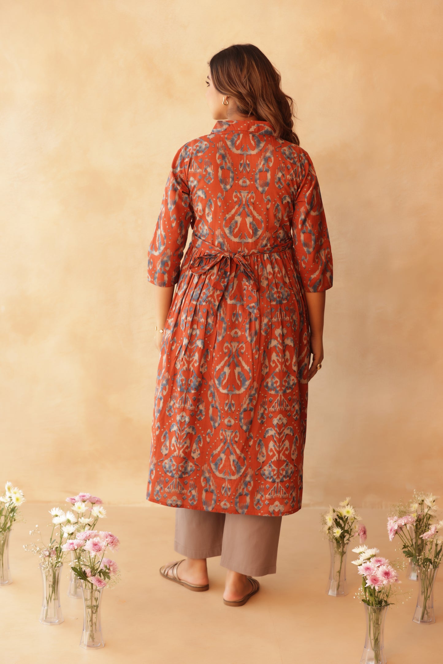 Mitti Neel Ikkat Buttoned Maternity & Nursing Kurta