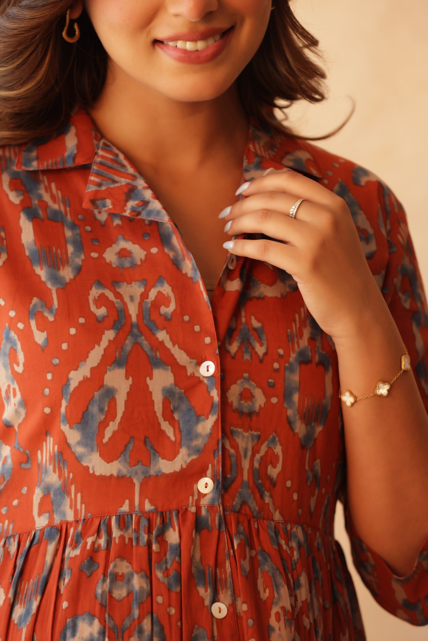 Mitti Neel Ikkat Buttoned Maternity & Nursing Kurta