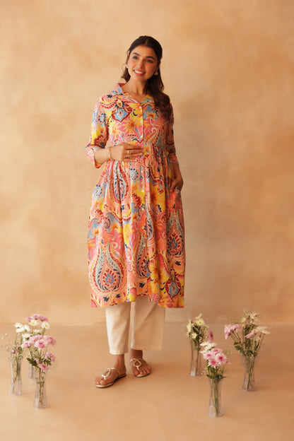 Gulabi Gulmohar Maternity & Nursing Kurta